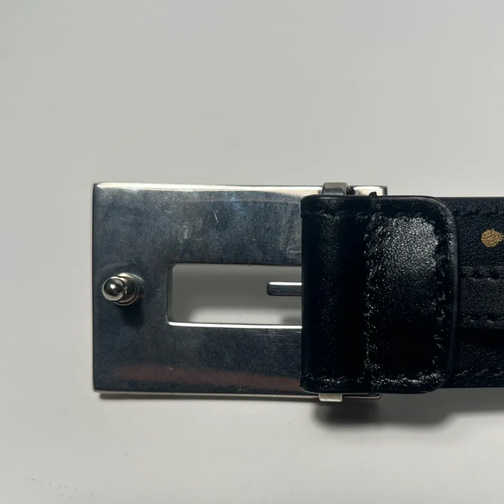 Gucci GG Logo Floral Flower Engraved Buckle Black Leather Dress Belt - Image 12