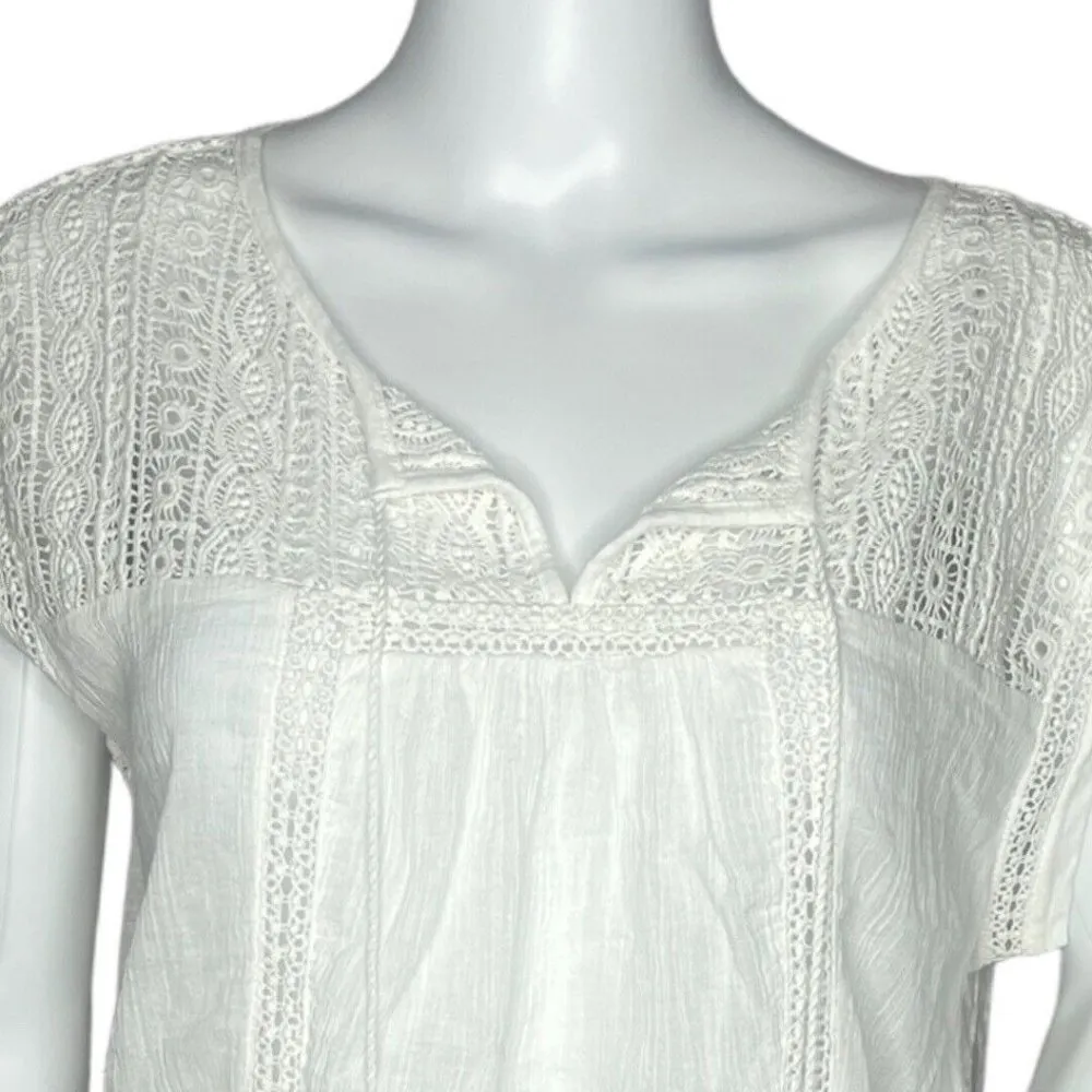 Lucky Brand Blouse Women's Medium White‎ Crochet Tassels Boho Chic Bohemian - Image 5