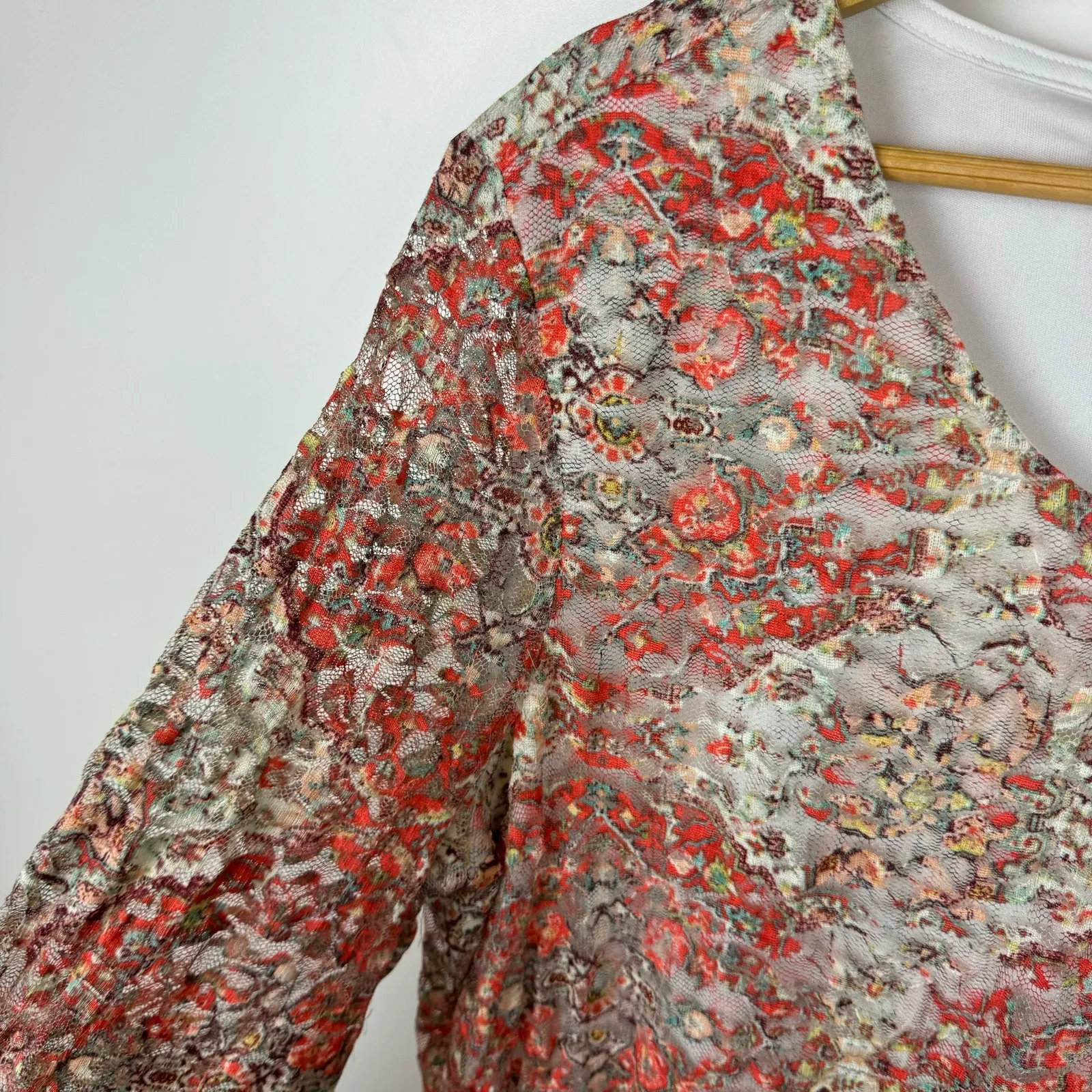 Cocomo Womens‎ Lace Overlay Tunic Top Blouse | Colorful Retro Flowy Classic Pink Size XL - Image 4