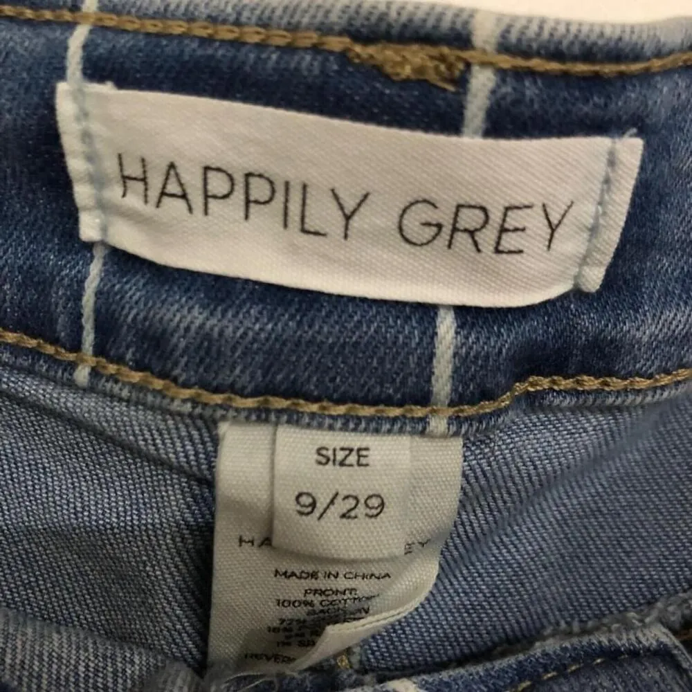 Happily‎ Grey Womens Denim Shorts Size 9/29 Blue Stripes Super High Rise Wedge - Image 8