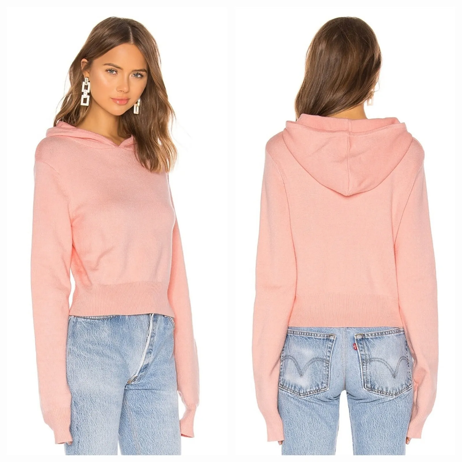 LPA Afton Knit Hoodie in Baby Pink Large - Image 2