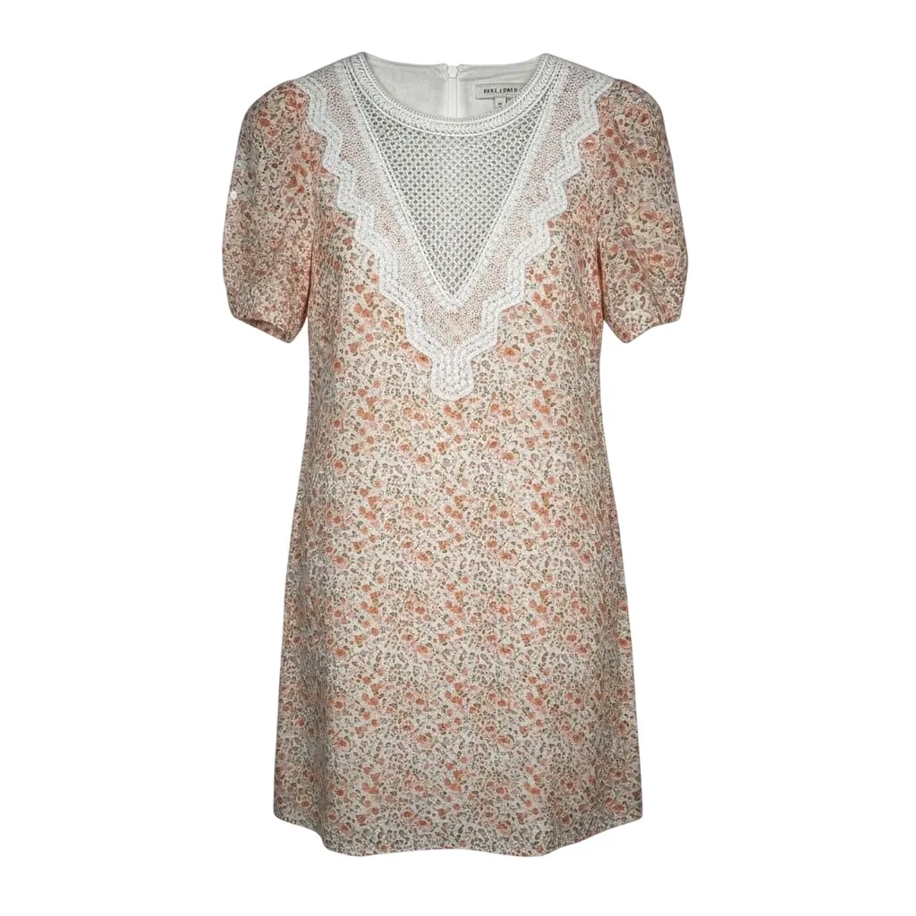 Molly Bracken Floral Dress Crochet Lace Yoke Puff‎ Sleeve Orange Size Small New - Image 12