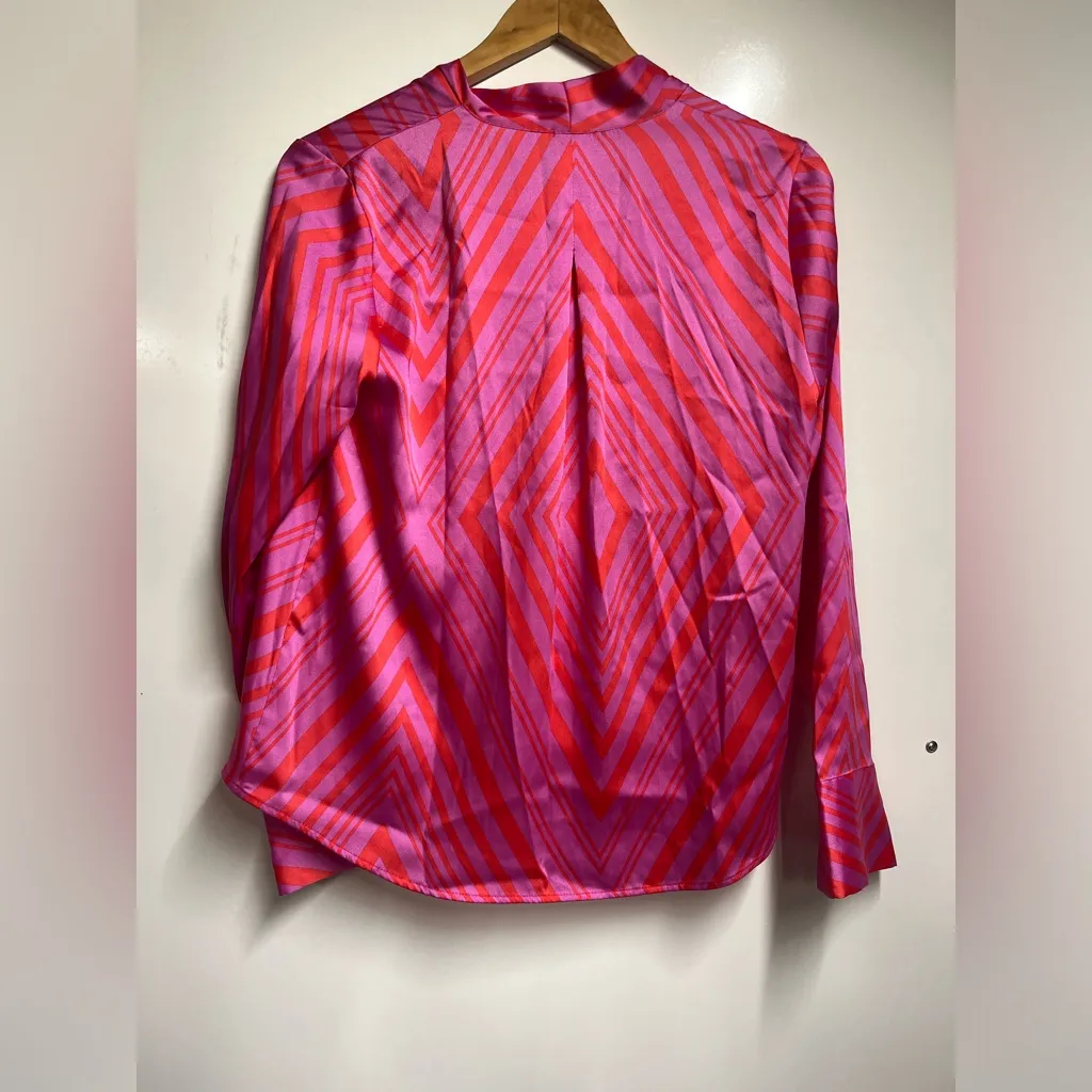 NEW Mango MNG SATIN PRINT BLOUSE size 4 women’s top shirt vneck pink red - Image 9