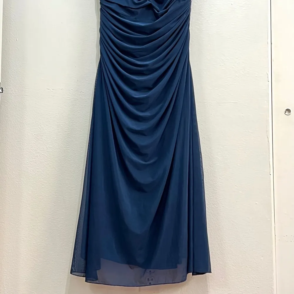 La Femme Beaded Mesh Ruched 3/4 Sleeve Stretch Jersey Gown - Image 8