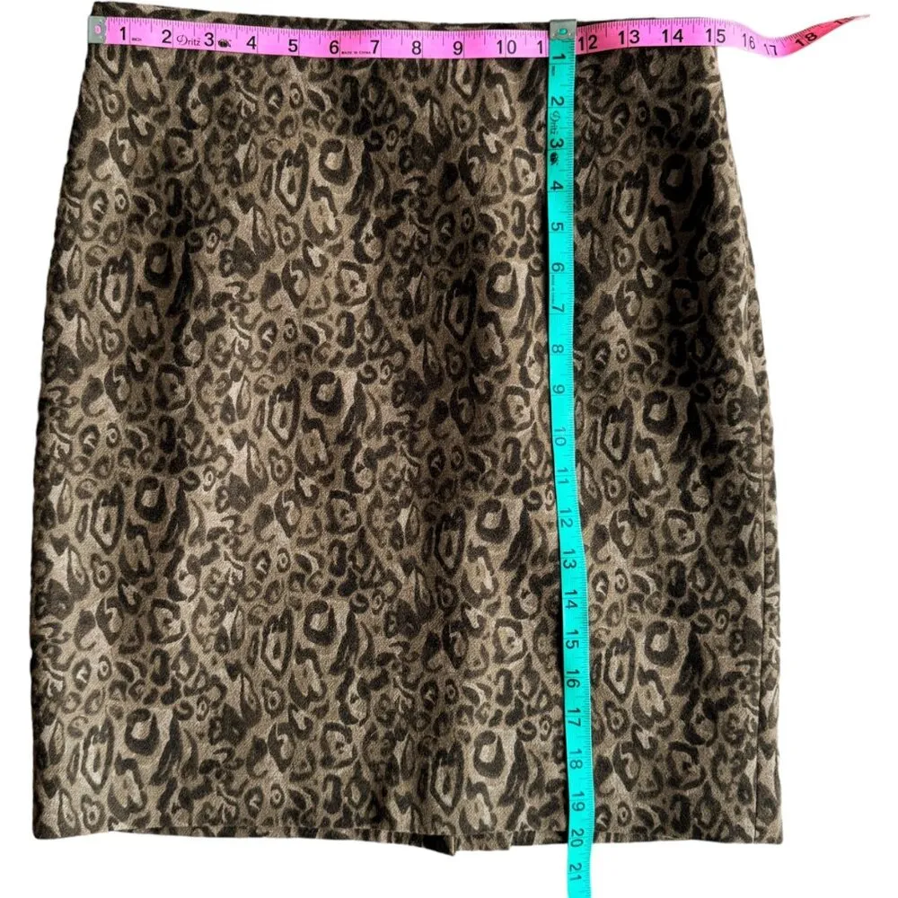 Ann Taylor Loft Wool A-Line Pencil Skirt Leopard Print Size 6 Brown Mini Work - Image 5
