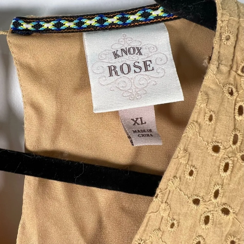 Knox Rose Mustard Yellow Eyelet Babydoll Dress Size XL - Image 6