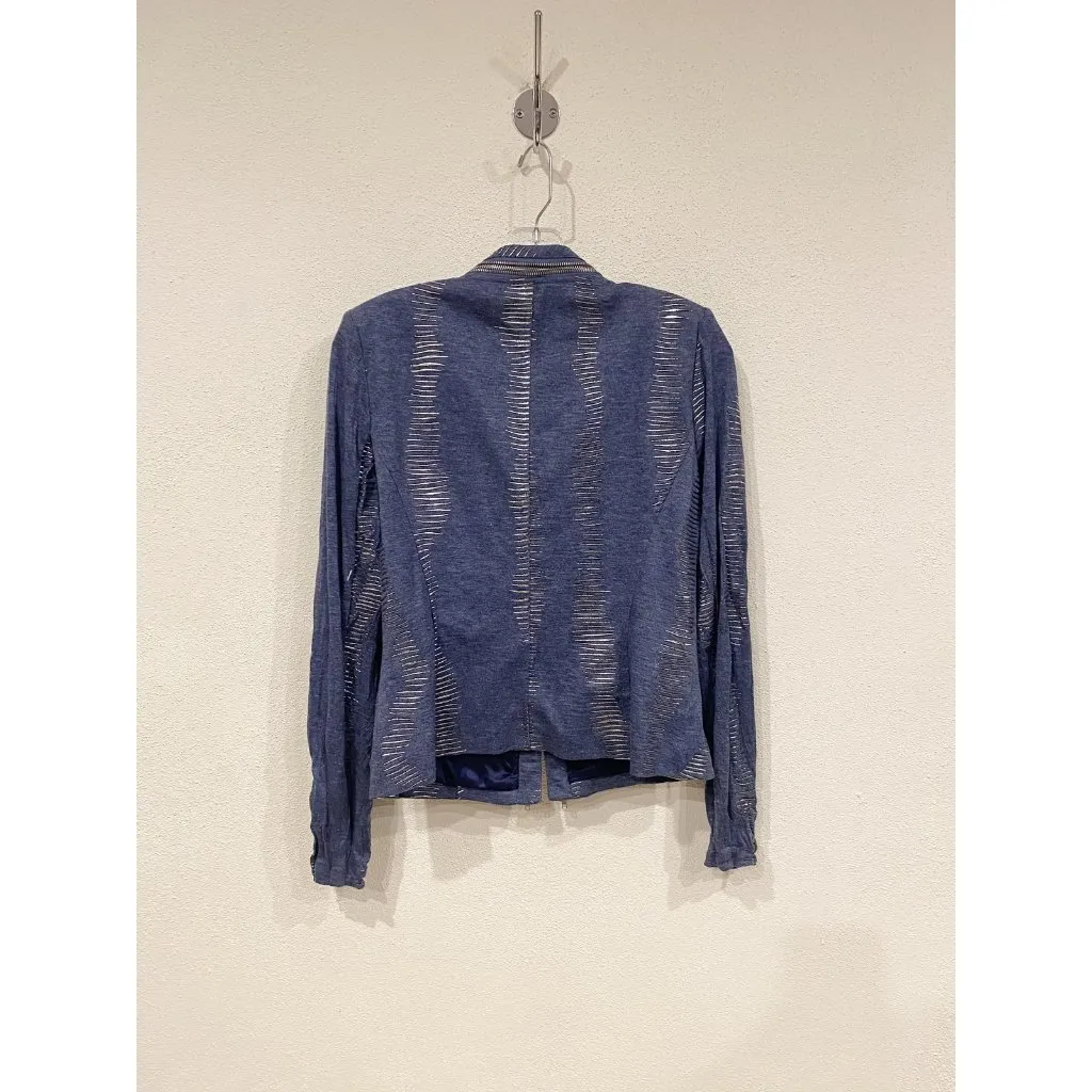Alberto Makali Jacket Womens Medium Blue Metallic Moto Zipper Front Modern Chic - Image 5