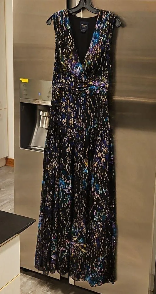 💕SHOSHANNA MIDNIGHT💕 Sleeveless V-Neck Chiffon Maxi Dress ~ Lotus Print 8 - Image 2