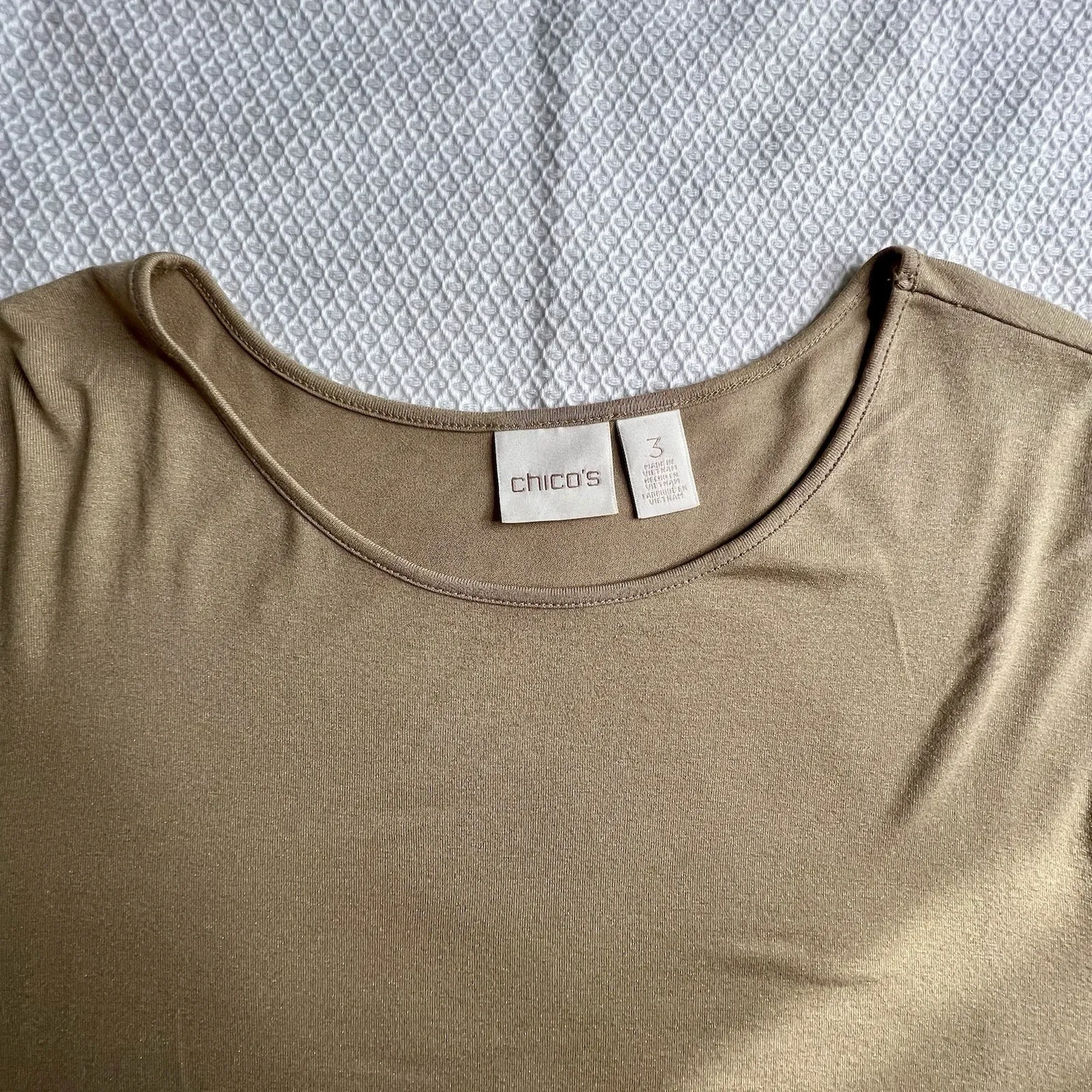 Chicos Womens Sz 3 US XL Beige Long Sleeve Metallic Pullover Round Neck Layering - Image 2