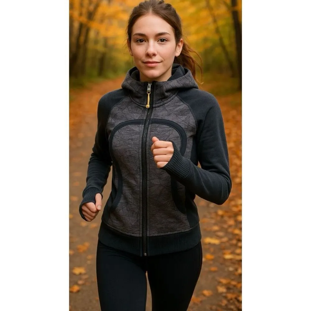 Lululemon Iconic Scuba Hoodie Gray & Black Thumbholes Full Zip Women’s Small/201 - Image 3