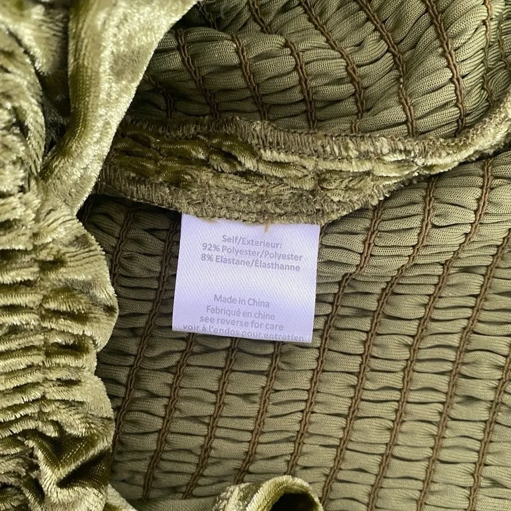 NWT Caroline Constas Megara Off the Shoulder Shirred Stretch Velvet Mini Dress Green - Image 7