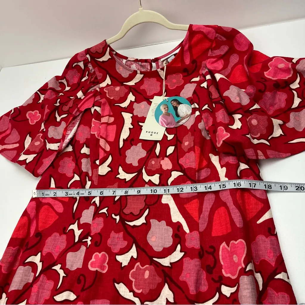 Rhode x Target Midi Red Floral Linen Blend Bell Sleeve Dress‎ Size 16 Summer NEW - Image 13