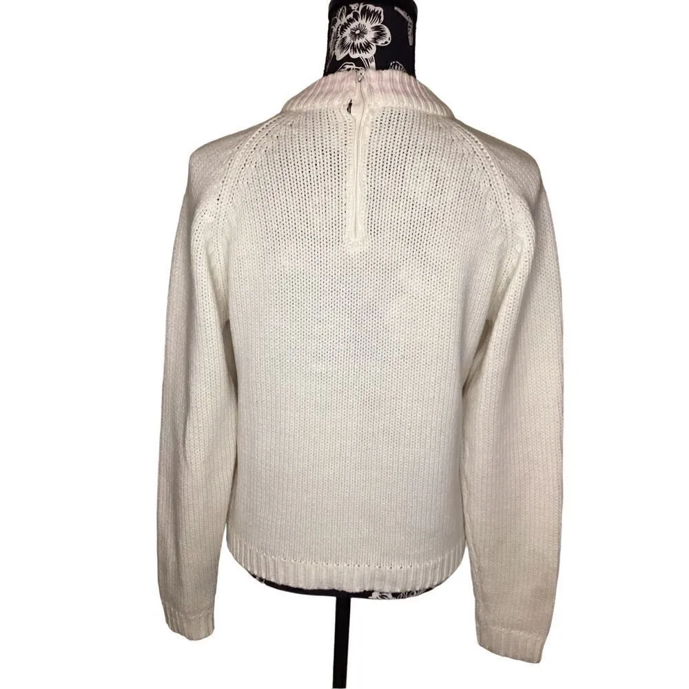 Open Knit High Collar Floral Granny Sweater Casual Everyday Grandma Green Size M - Image 2