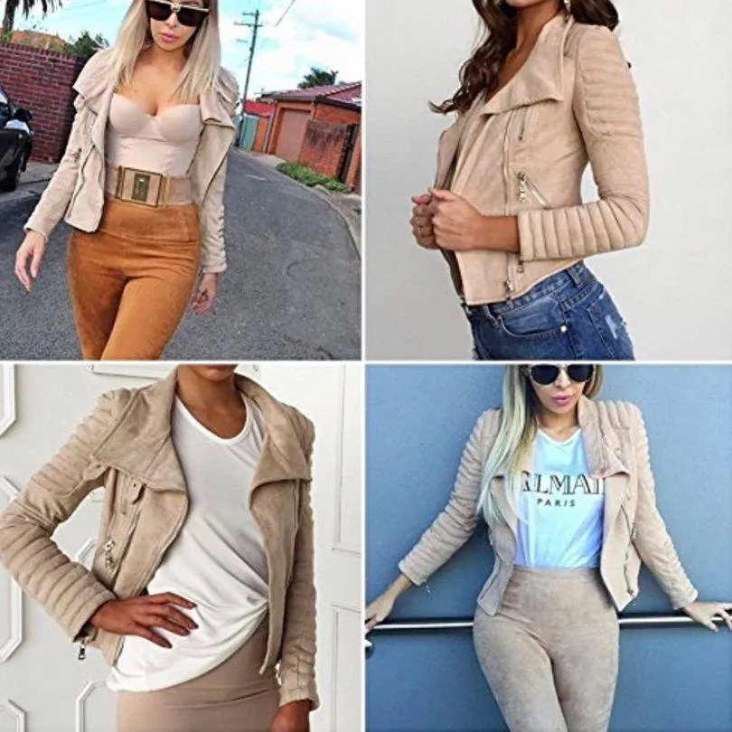 Suede Padded Shoulder Punk Biker Jacket - Image 4