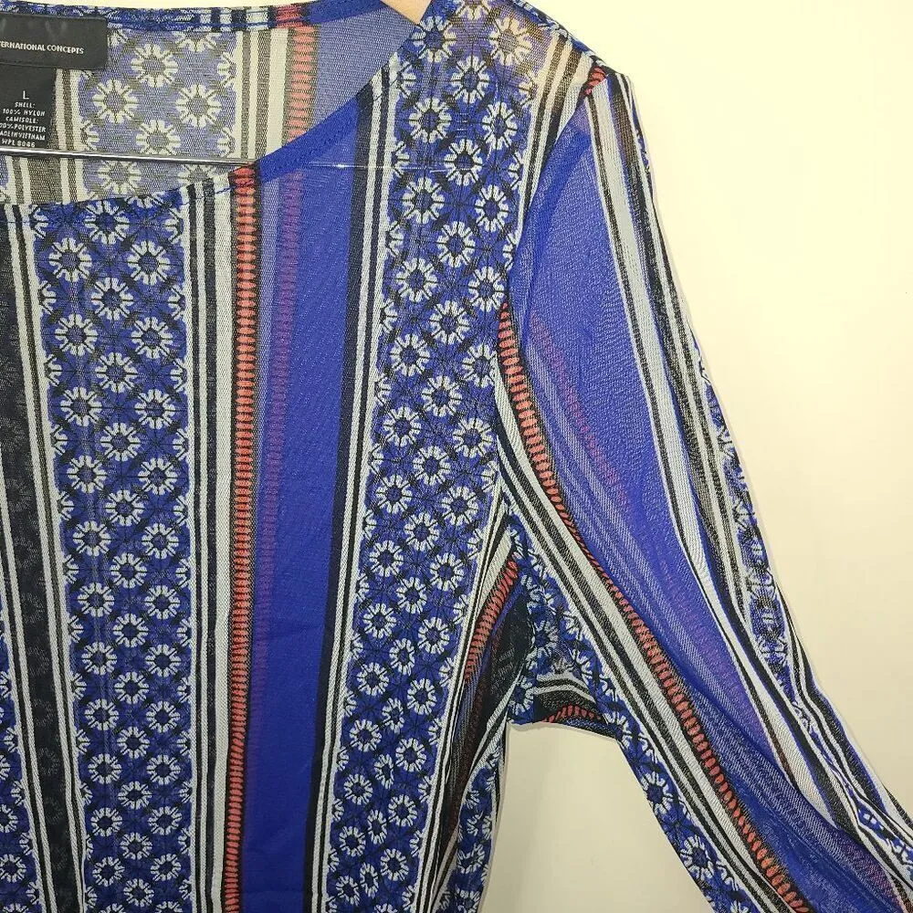 INC International Concepts Sheer Boho Blouse. **No Cami Blue Size L - Image 3