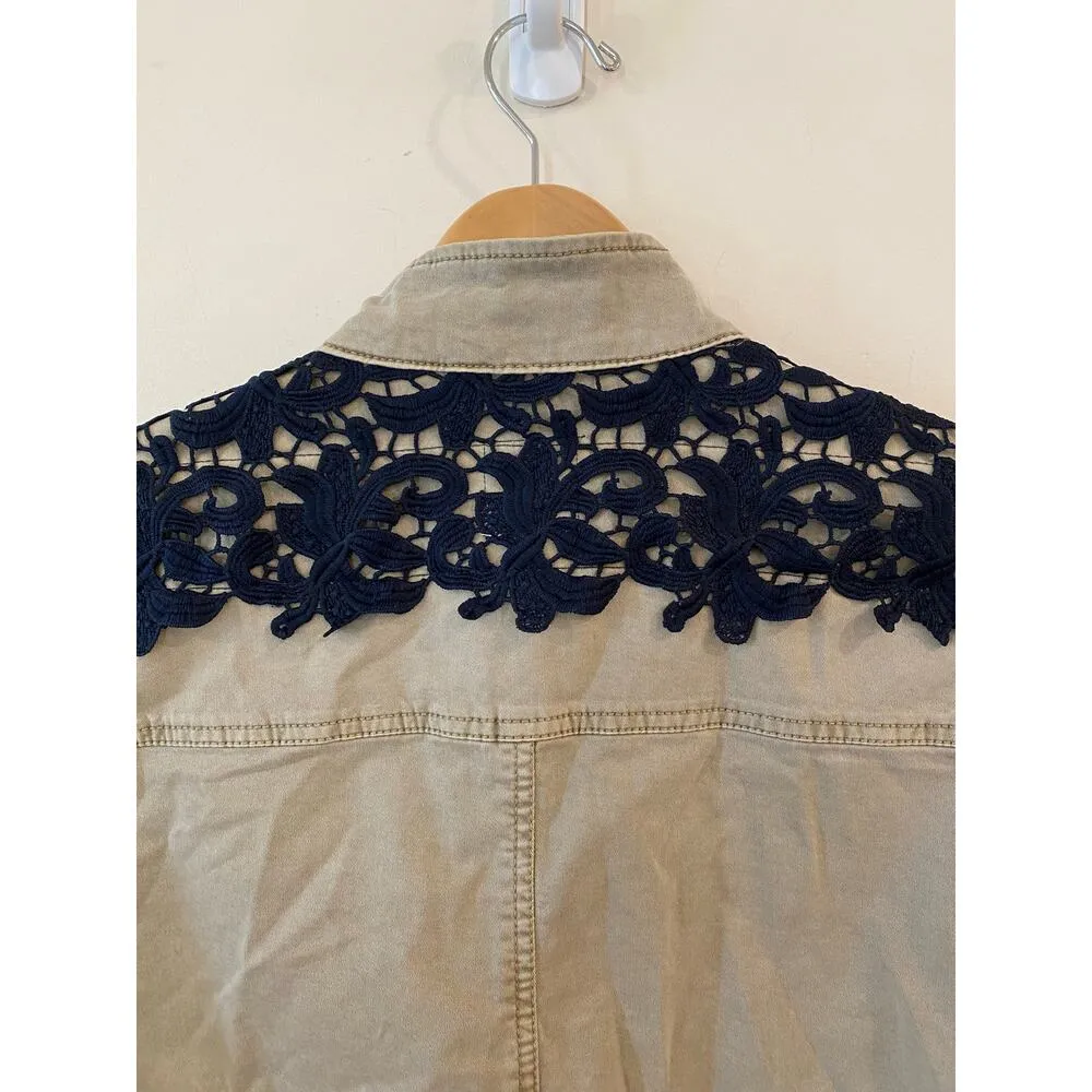 Long Sleeve Belted Utility Lace Army Jacket Tan Women's Size XS Petite - Image 5