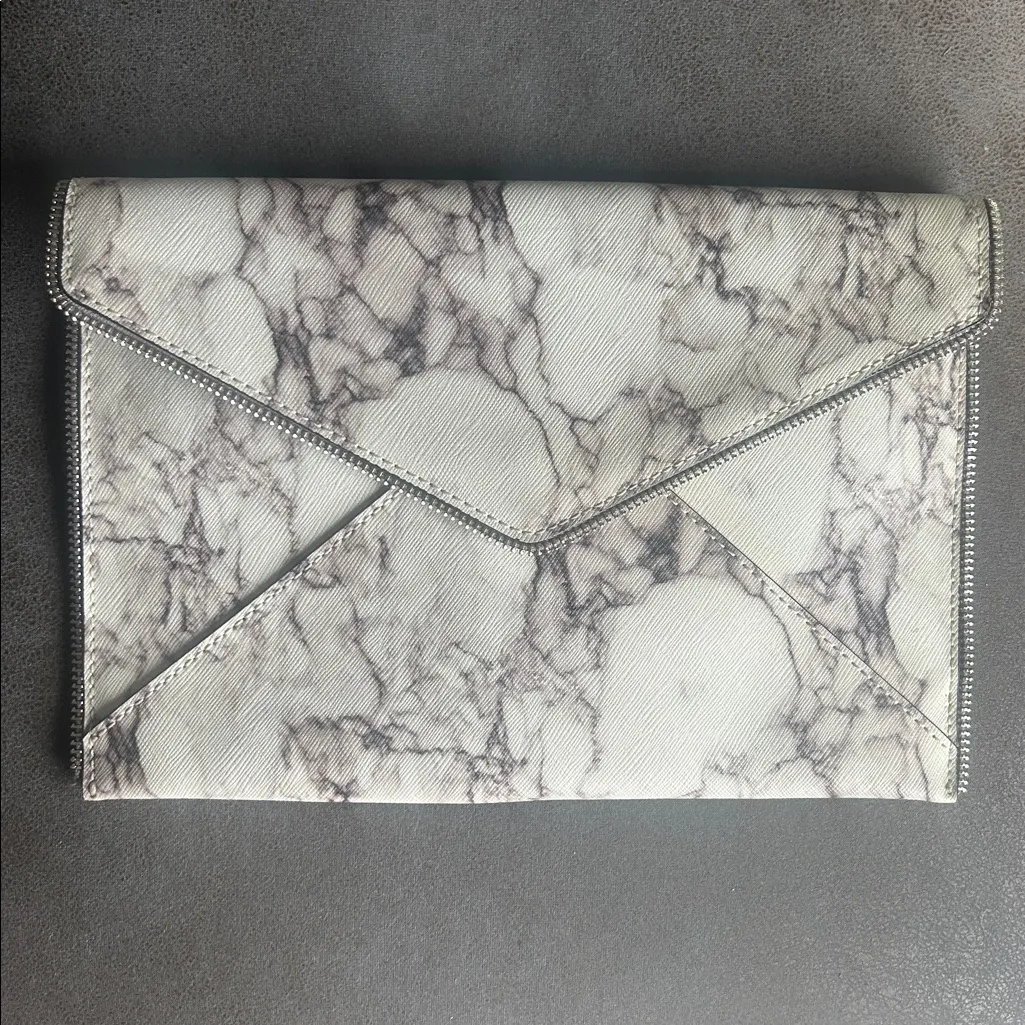Rebecca Minkoff Leo Leather Marble Grey Envelope Clutch - Image 2
