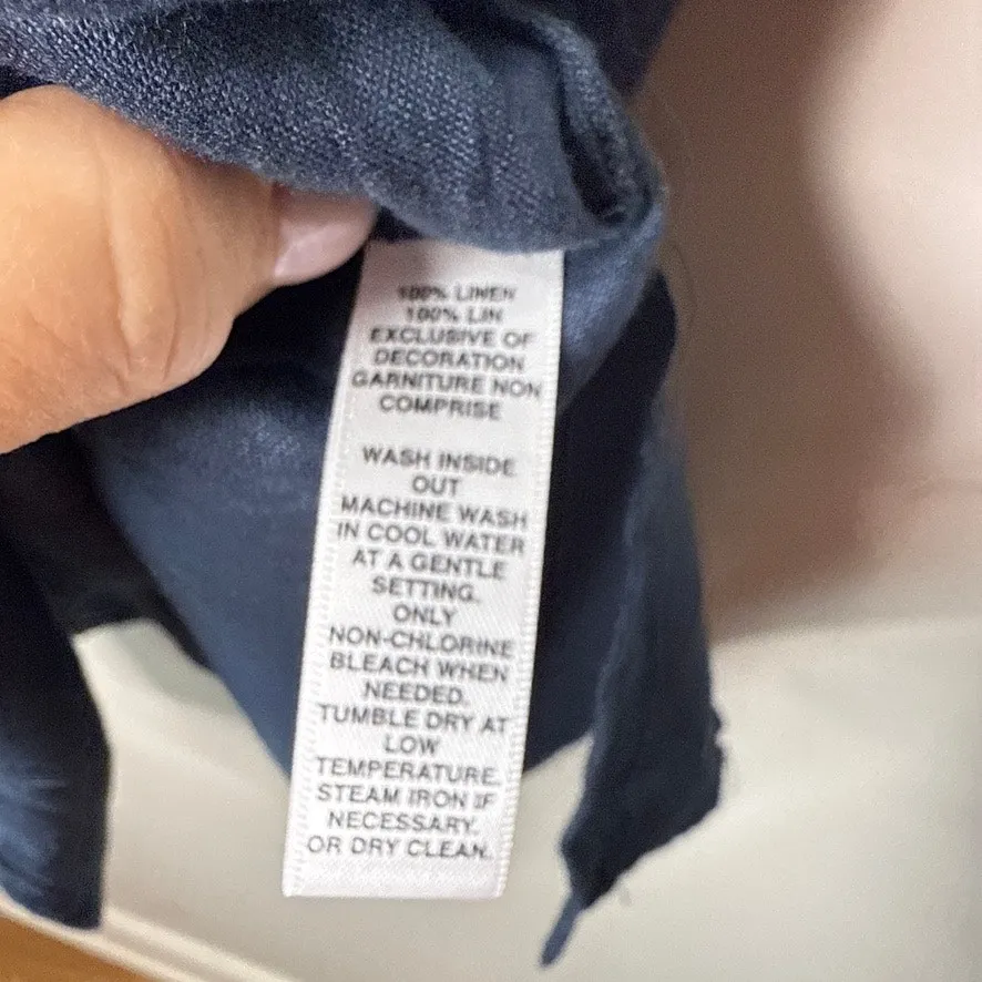 NEW Saks Fifth Avenue‎ Small 100% Linen Split Neck Embroidered Tunic Top Resort - Image 7