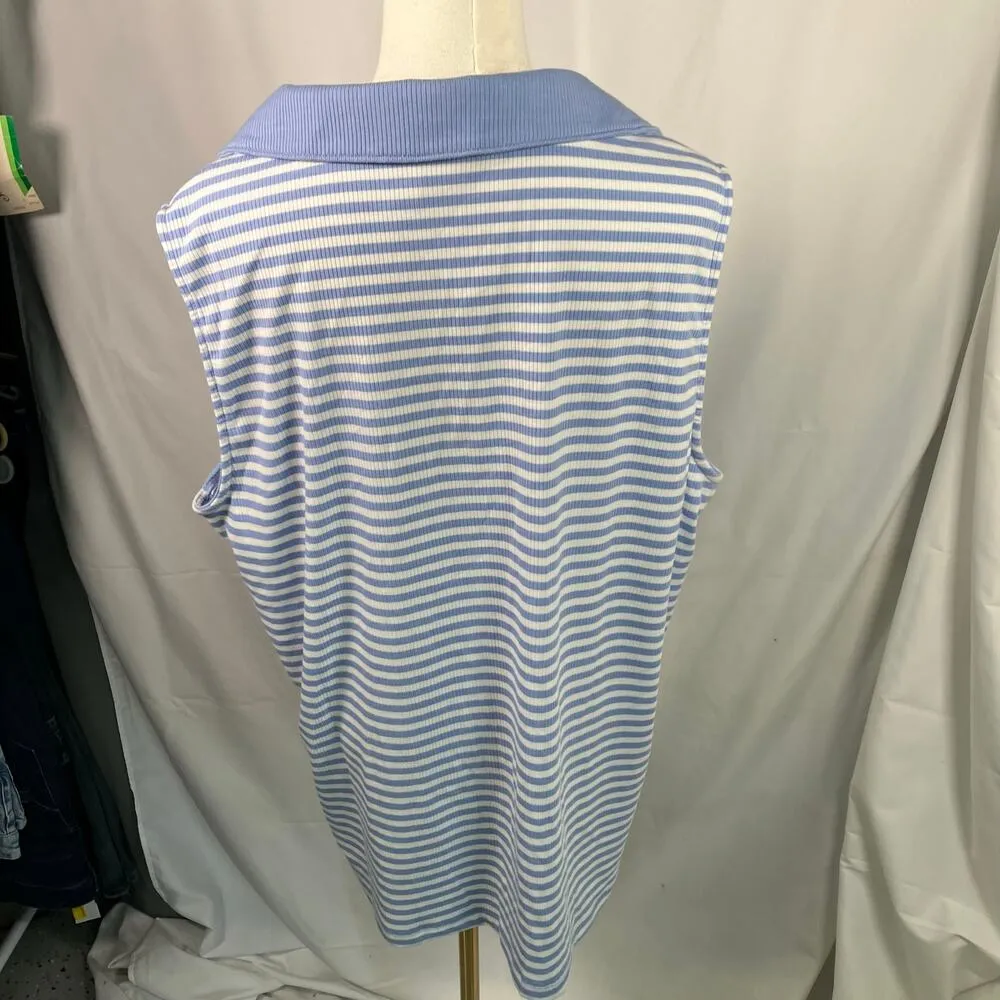 Lane Bryant Blue White Striped Sleeveless Polo Top Plus 26/28 Ribbed Stretch New - Image 6