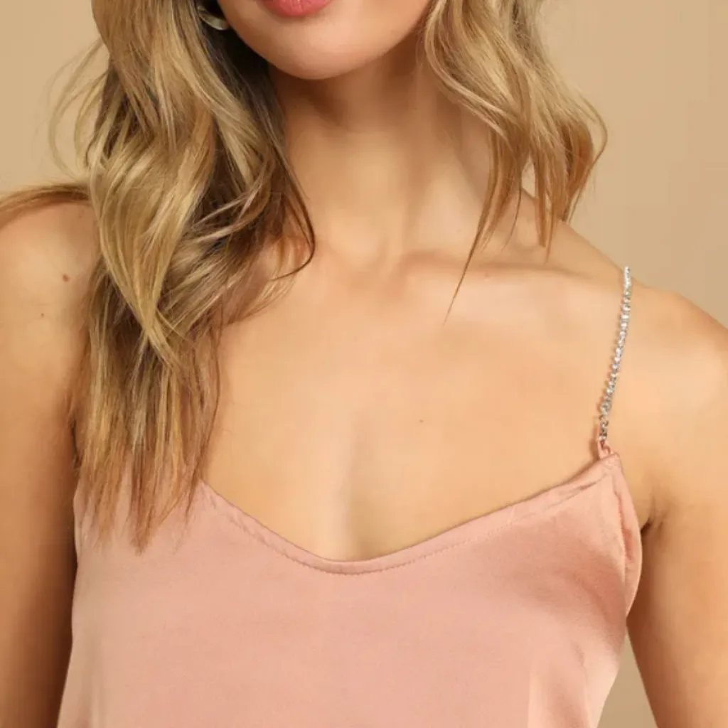 Lulu's Do It For the Glam Dusty Peach Satin Rhinestone Side Slit Cami size med - Image 4