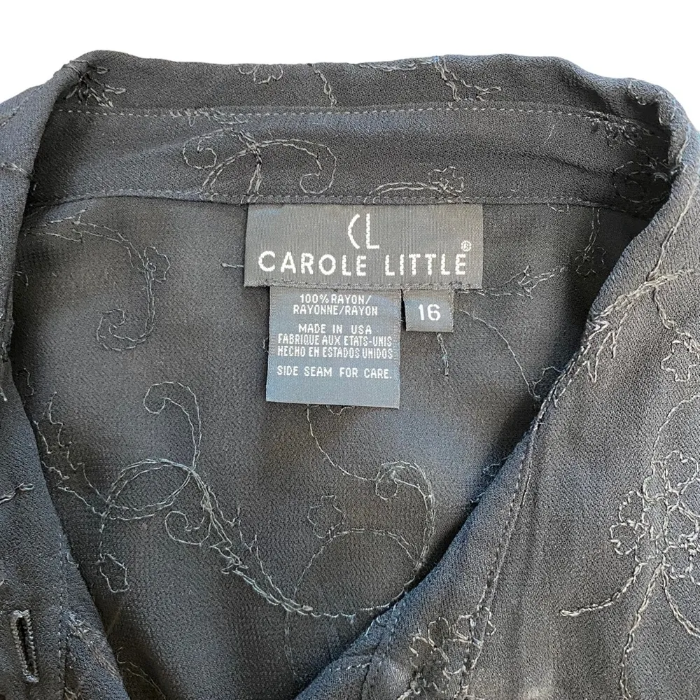 Carole Little Vintage Black Mesh Lace Floral Embroidered Button Down - Image 13
