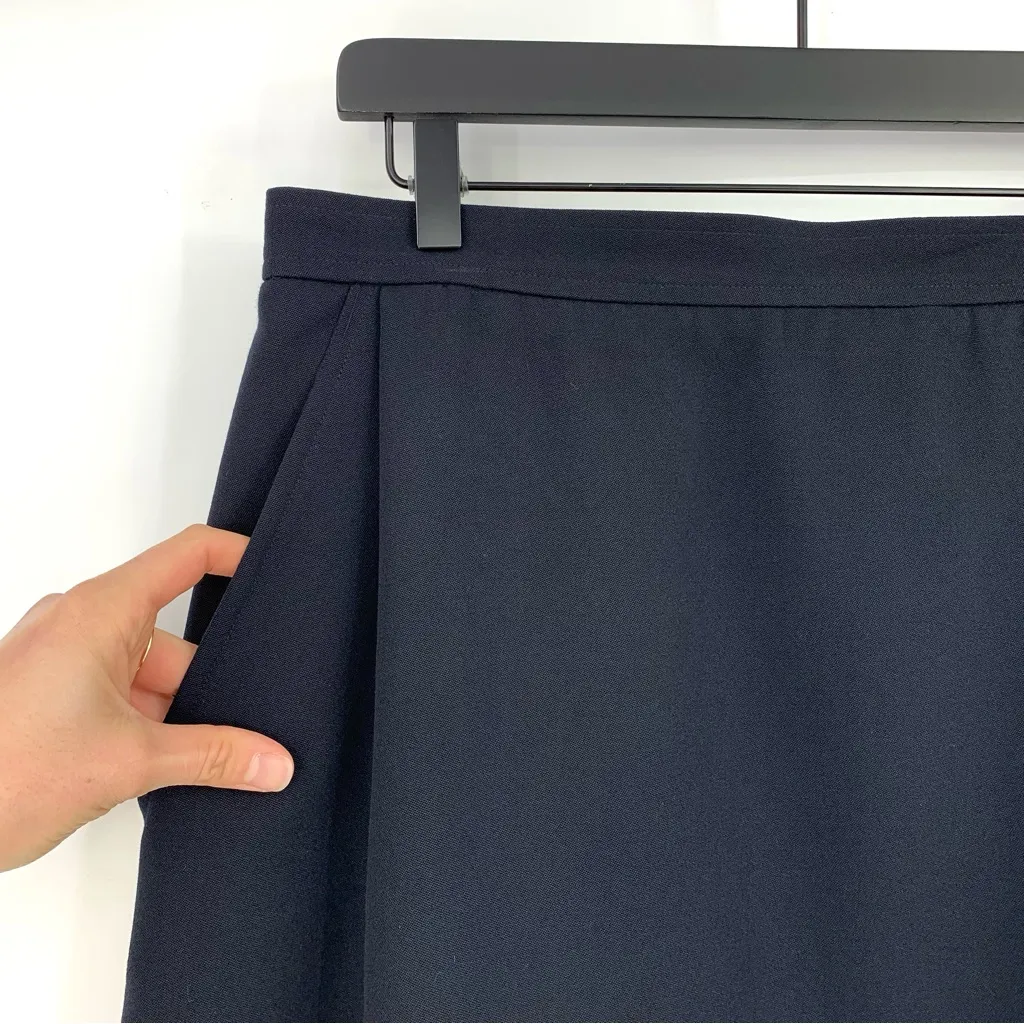 VTG YVES ST. LAURENT Wool Skirt Navy Blue FR 46 (14) - Image 2