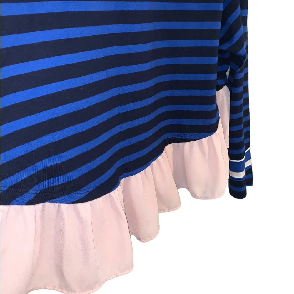 Anthropologie Deletta Blue Black Stripe Ruffle Long Sleeve Top blouse goth - Image 7