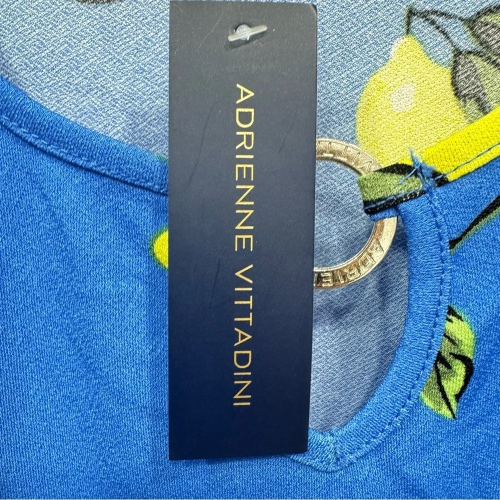 Adrienne Vittadini Cobalt Blue Lemon Shirt Short Raglan Sleeves Keyhole Neck - Image 10