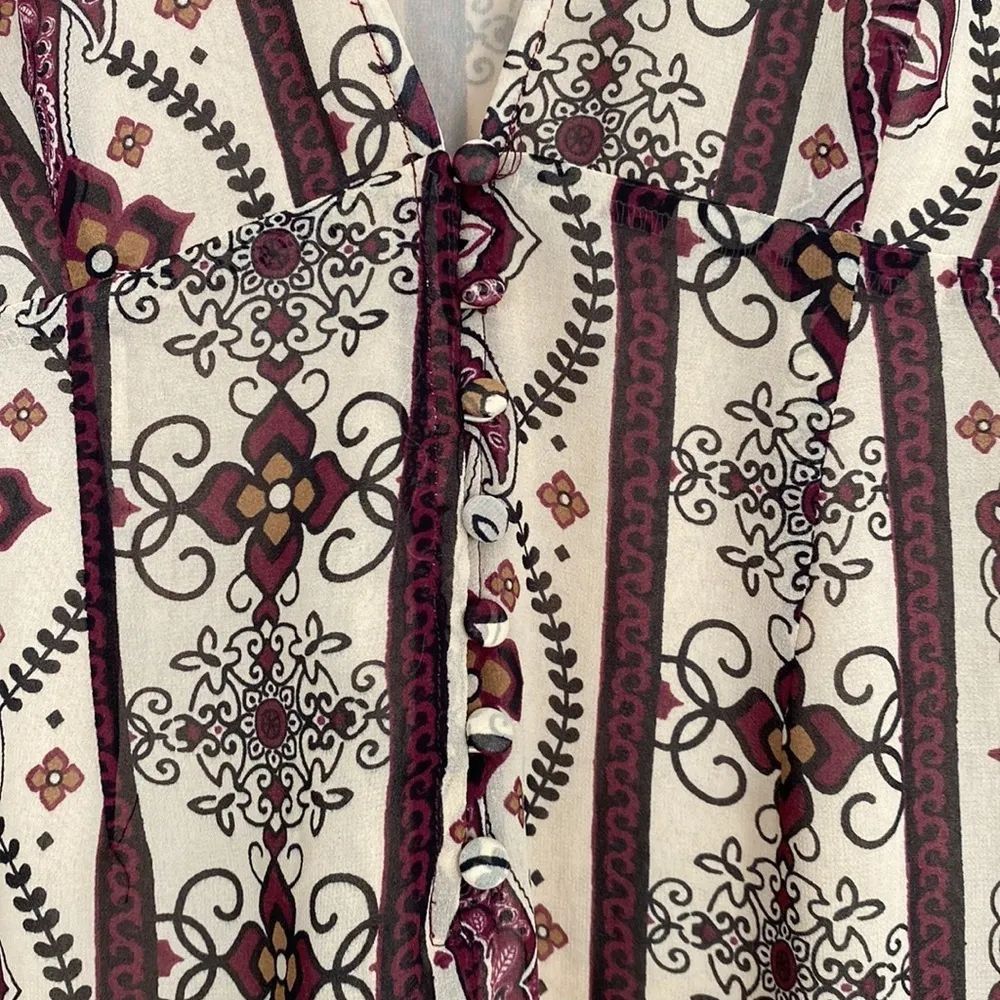 Forever 21 long sleeve boho jumpsuit with plunging neck line. - Image 3