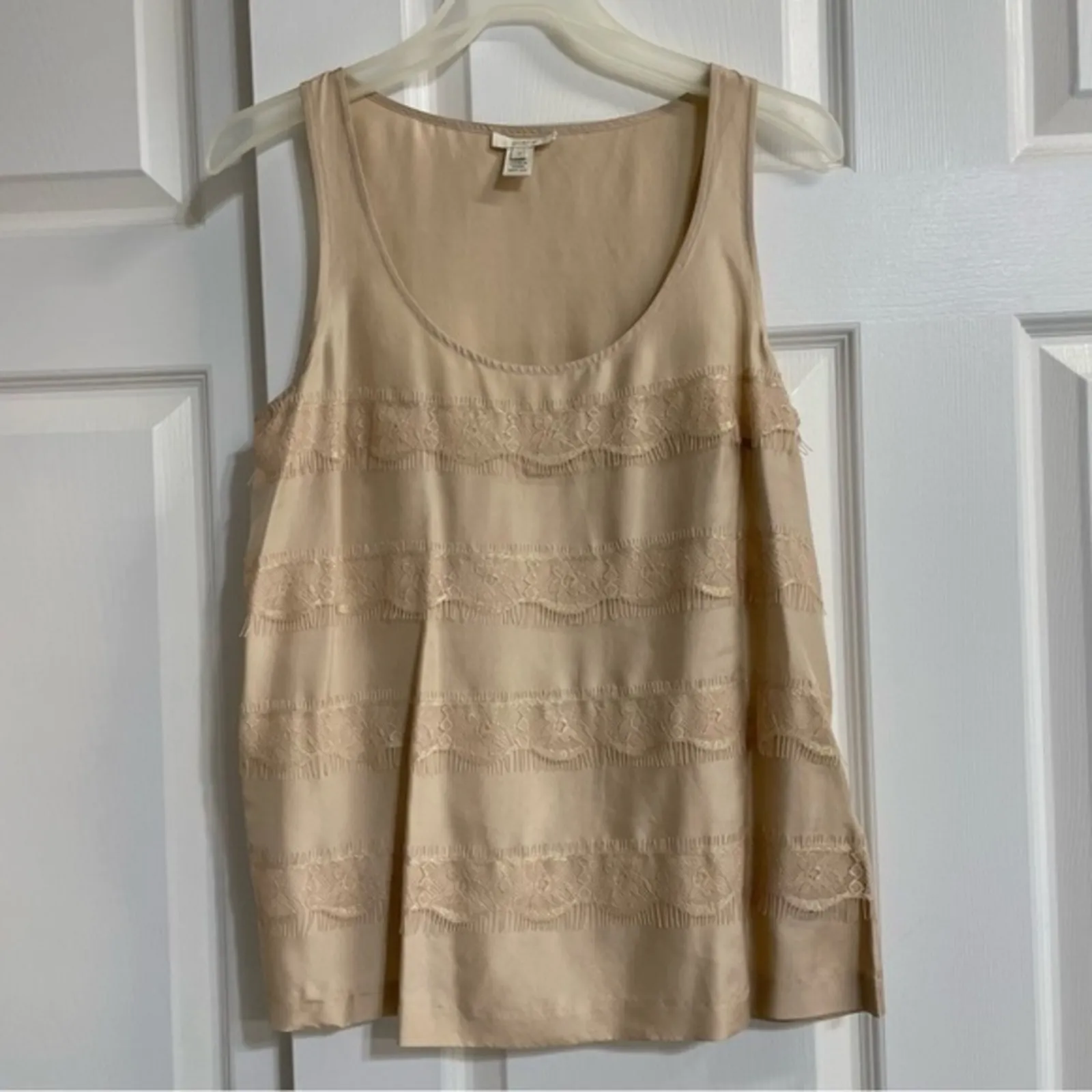 J. Crew Silk sleeveless tank top blouse Champagne pink nude gold fringe Size 0 - Image 3