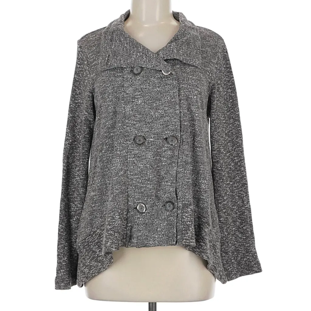 SOMA CHICO'S Divine Vintage Terry Button Front Jacket Brown White Marled Sweater - Image 3