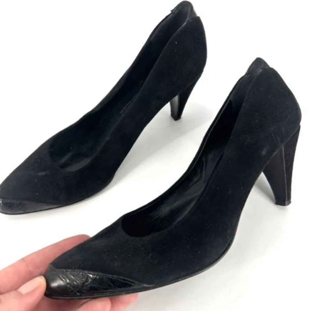 Jil Sander Women's Velvet Leather Trim Pointed Toe Pump Heel Shoes Black Size 36 - Image 2