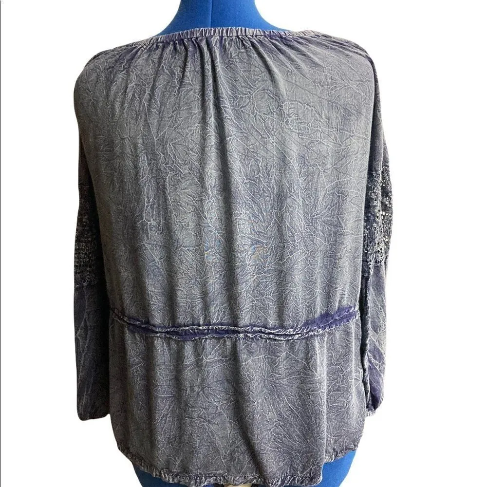 MAX EDITION,Women’s Blue/Gray Embroidered, Crinkled Top, boat neckline,Sz Medium - Image 3
