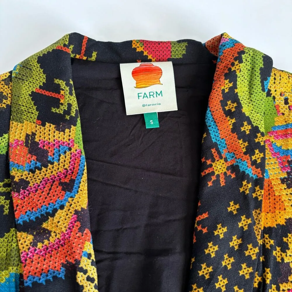 Farm Rio Macaw Island Tropical Cross Stitch
Print Long Sleeve Flowy Maxi Dress S - Image 4