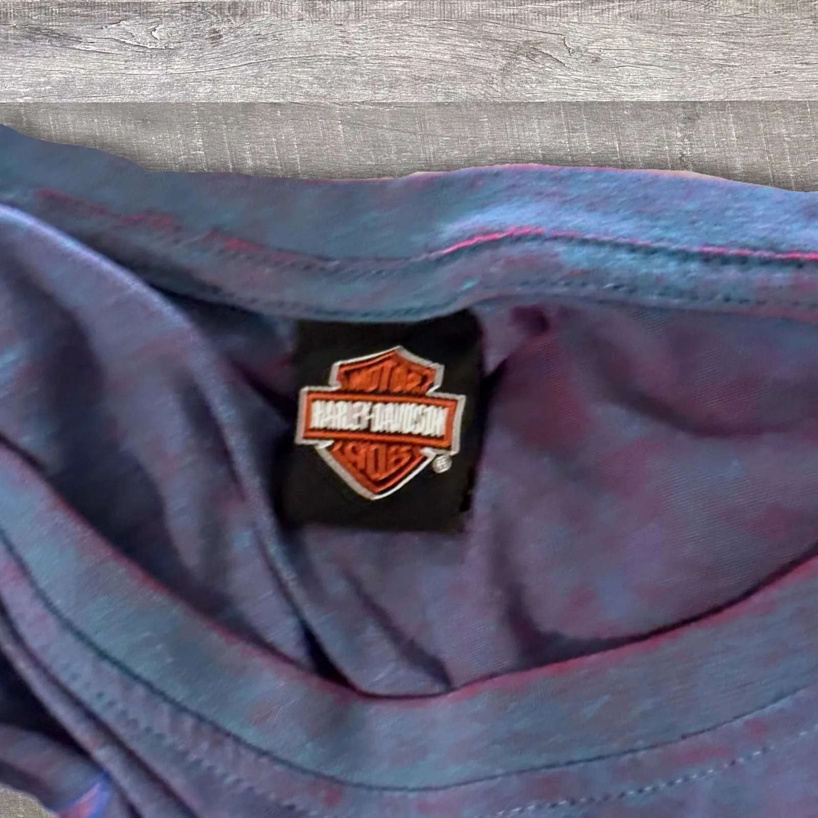 Harley Davidson Flame Logo Shirt Womens M Short Sleeve Tee Purple Blue Quincy IL - Image 4