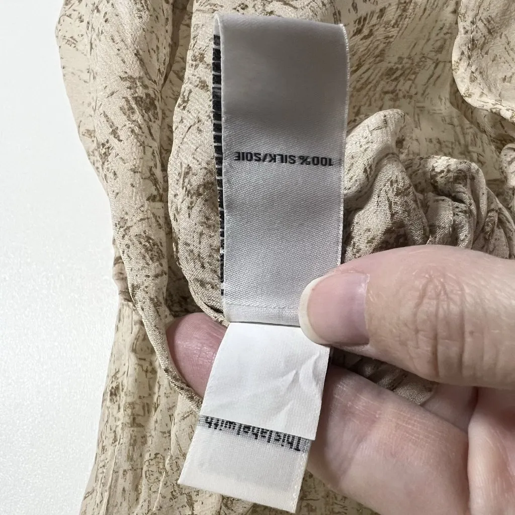Diane von Furstenberg Beige Brown Sheer Shirt Blouse 100% Silk‎ Sz 4 Designer - Image 6