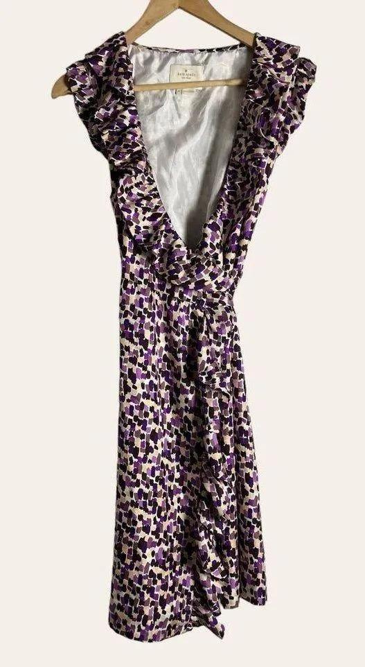 Kate Spade Aubrey Silk Multicolor Abstract Print Ruffled Wrap Mini Dress Size 8 - Image 6