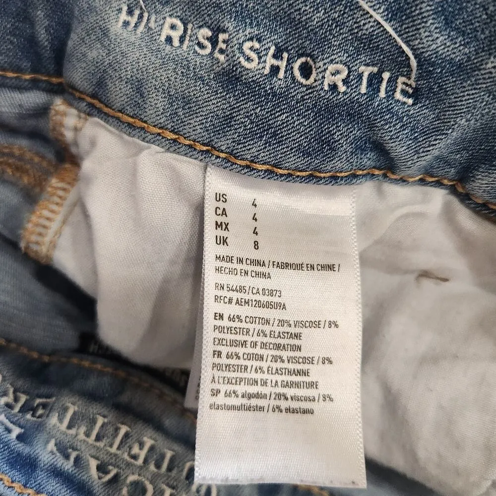 American Eagle AE Distressed High Rise Shorts Blue Denim Cuffed Raw Hem Size 4 - Image 8