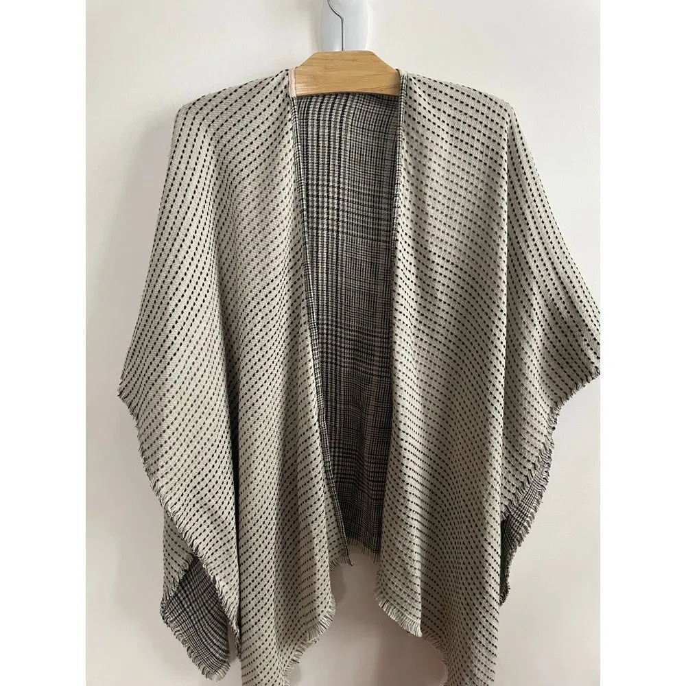 J. Jill Reversible Glen Plaid Ruana Fringed Sweater Poncho One Size Tan Size undefined - Image 8