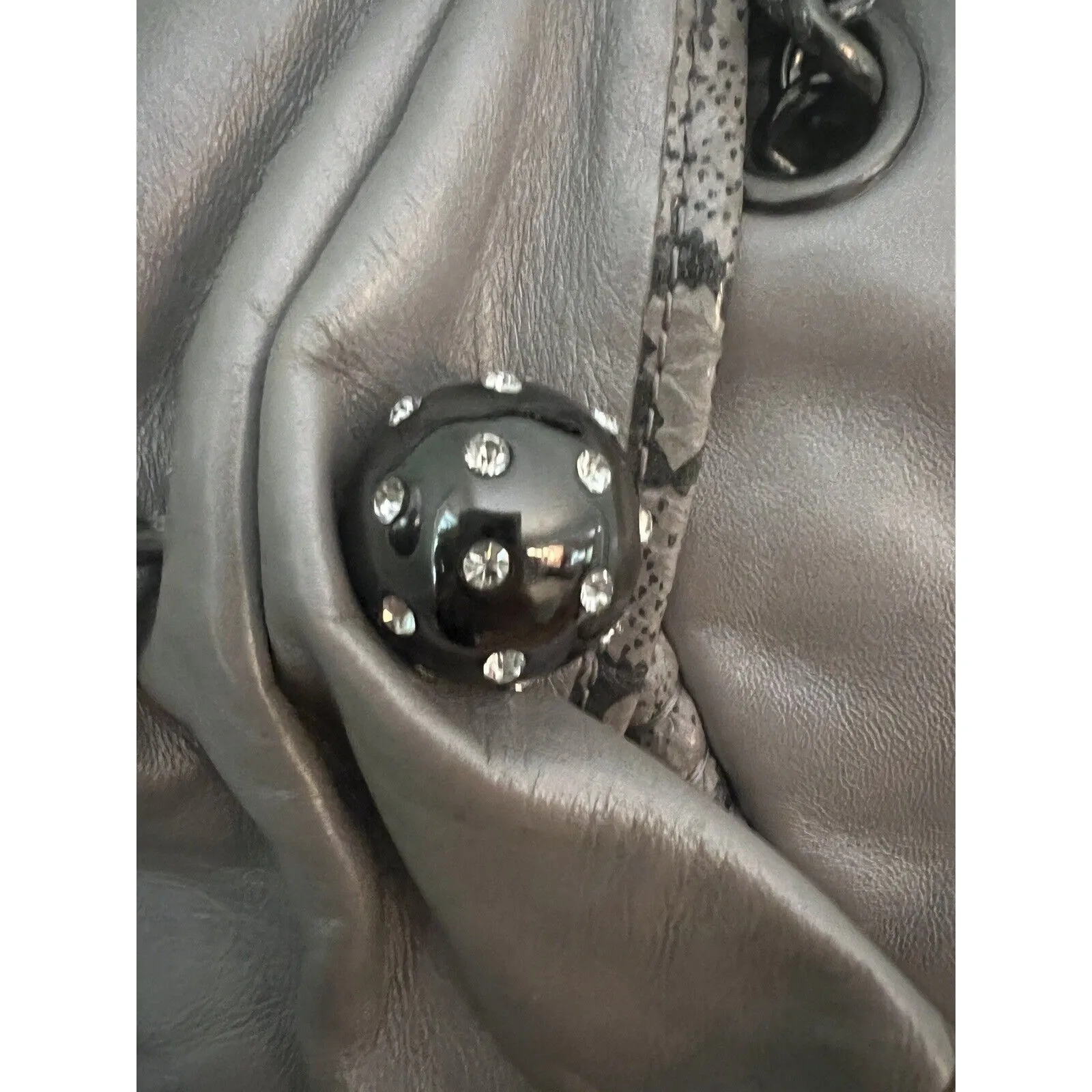 Betsey Johnson Crystal Dreams  Leather Drawstring Shoulder Handbag‎ Purse - Image 5