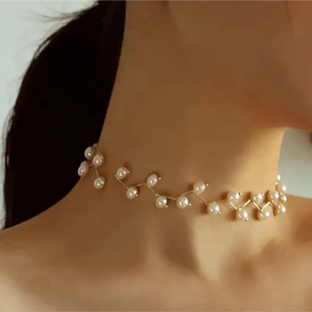 Bohemian Chic Faux Pearl Choker for Women Silver chain - Image 2