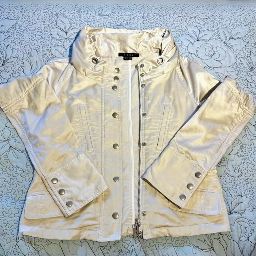 Theory Pearlized Utility Jacket with Hidden Hood & Adjustable Waist Cinch~S🧡 - Image 15