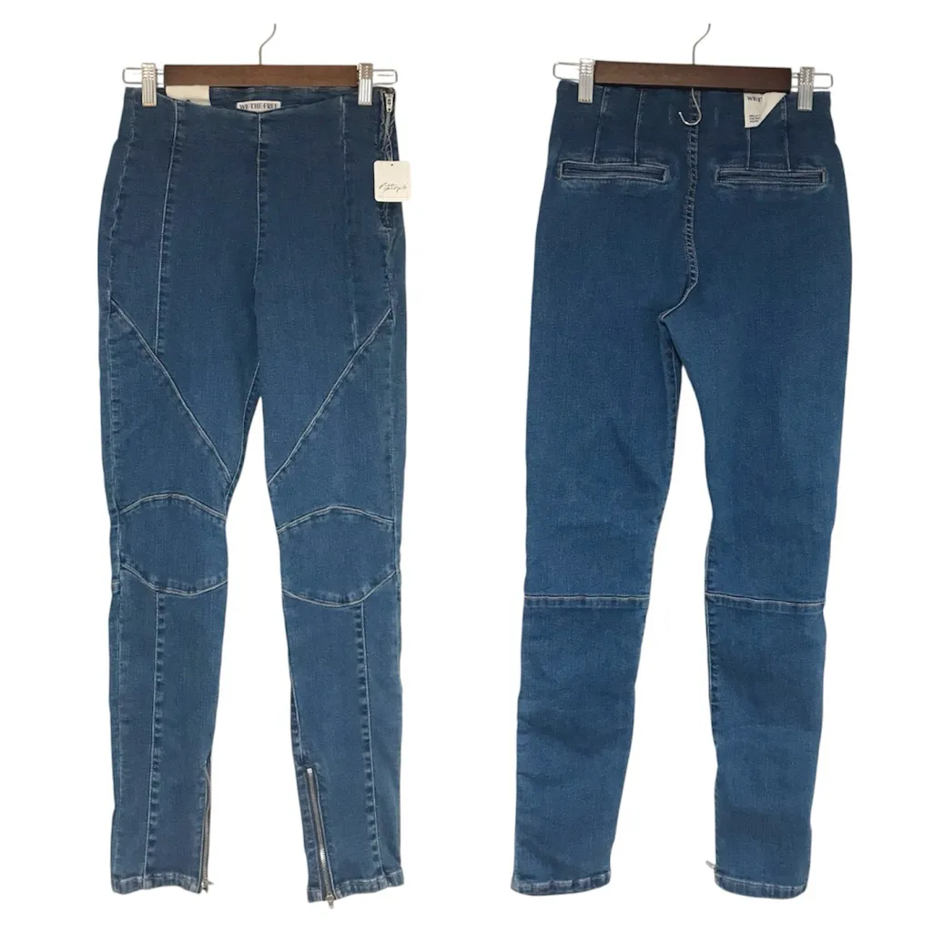 FREE PEOPLE Bella Moto Mid Rise Skinny Jeans Size 27 Ankle Zip Crop Fitted New - Image 2
