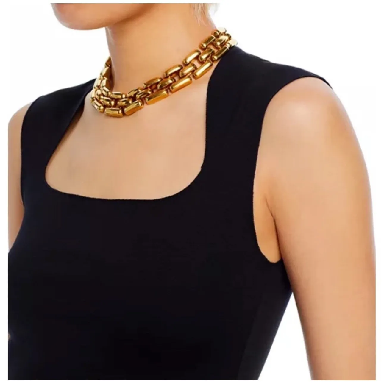 AQUA Square Neck Sleeveless Knit Top Black Fitted Tank Top XXS New‎ - Image 4