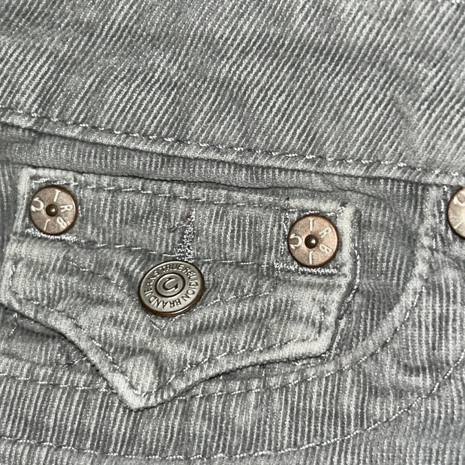 Woman’s True Religion Gray Corduroy , flare legs Pants Size 28 - Image 9