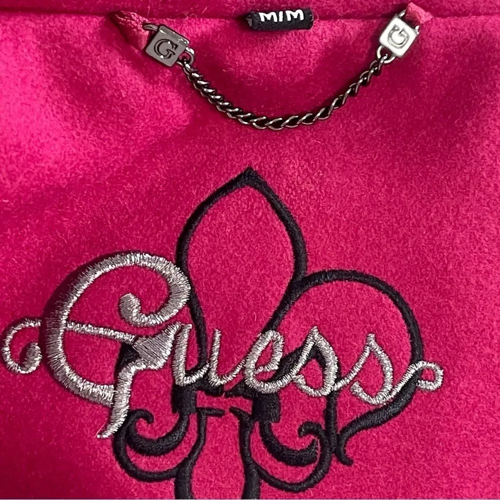 Guess Medium Magenta Pea Coat Wool Blend Cute Accents High Collar Mid Length - Image 10