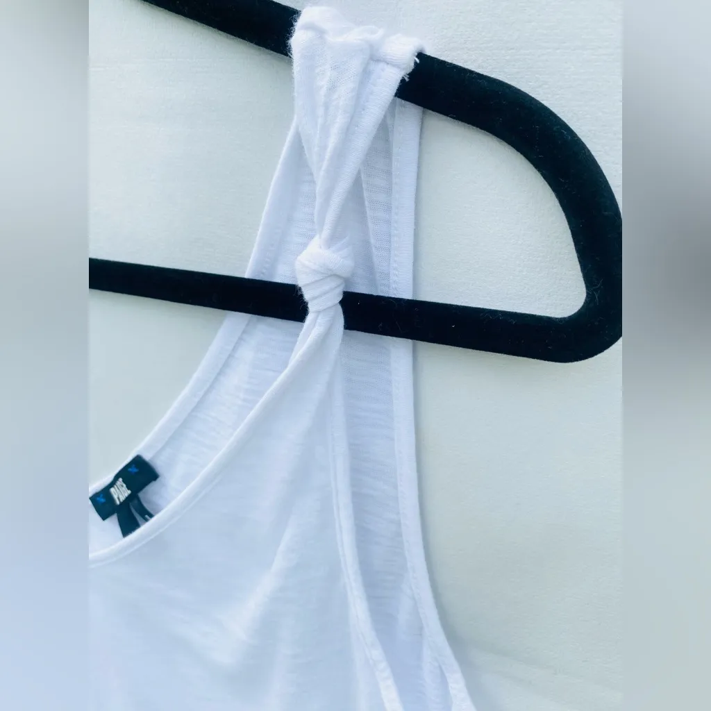 PAIGE White Tank Top Knot Shoulder V Neck Cotton Modal Stretch Relaxed Women M - Image 6