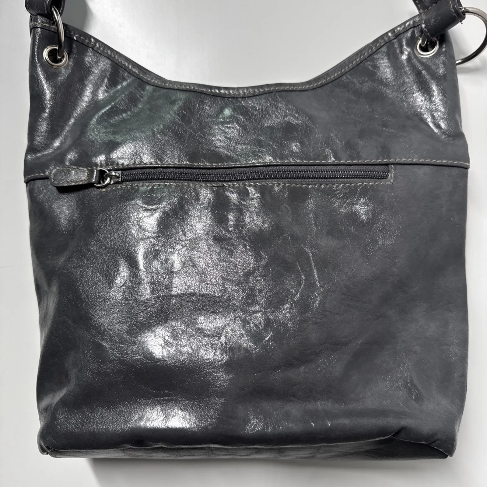 Rosetti Shoulder Bag Gray Faux Leather‎ Large Hobo Purse with Front Zip Pocket - Image 4