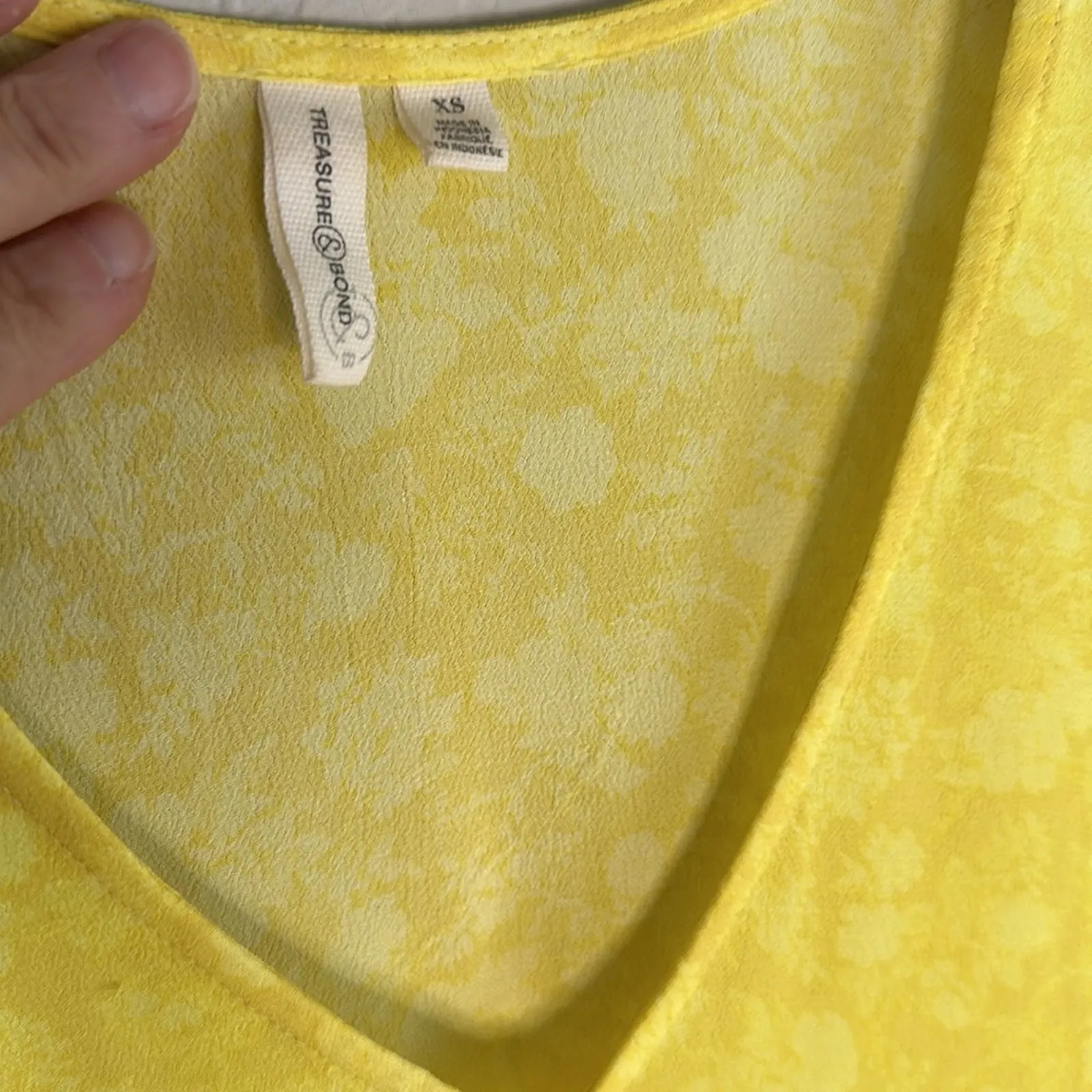 Watercolor Yellow Top Blouse V Neck Short Sleeve Bright Viscose Bright Spring XS - Image 5