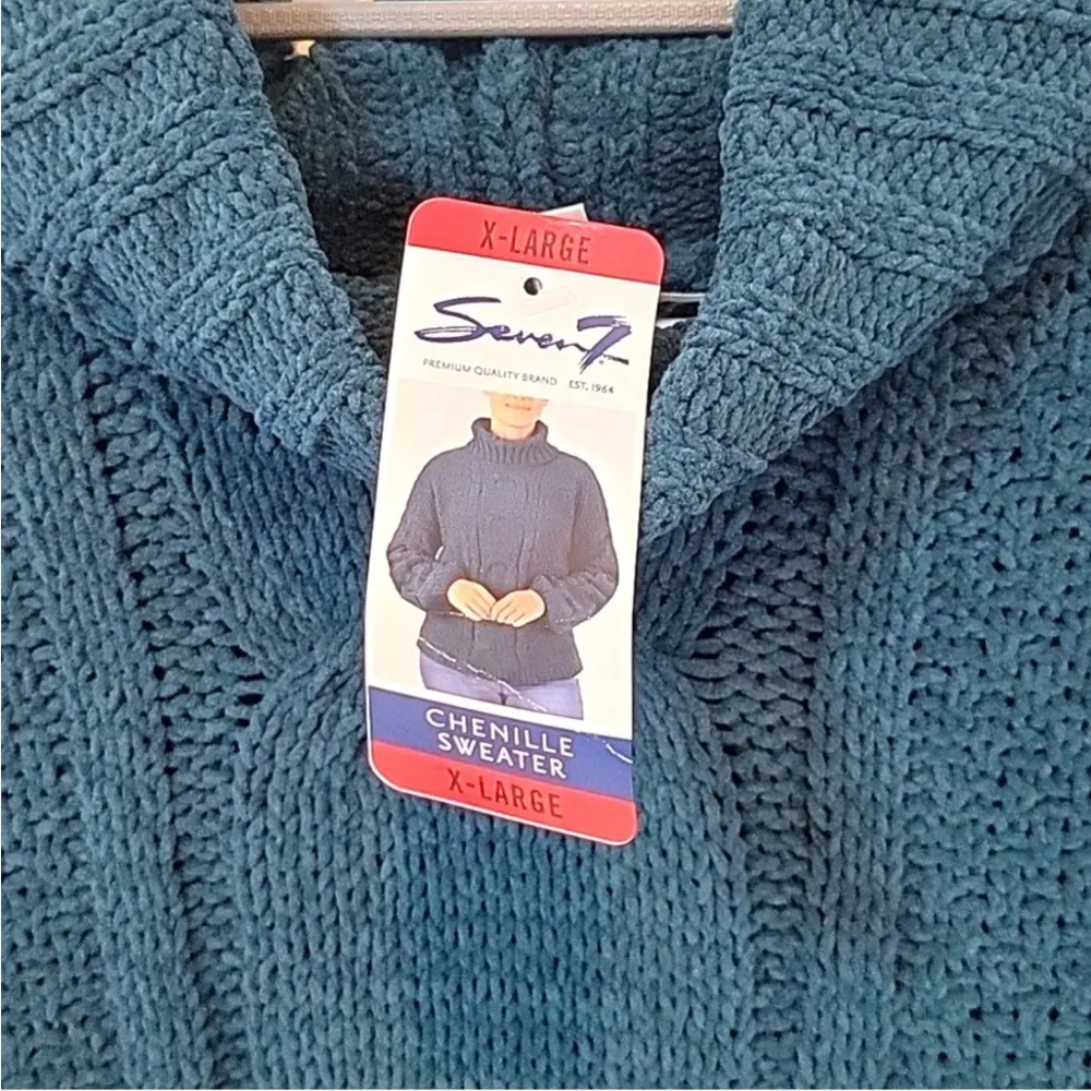 NWT Seven7 Teal Blue Chenille Crop Neck Sweater Sz XL MSRP: $75 - Image 5